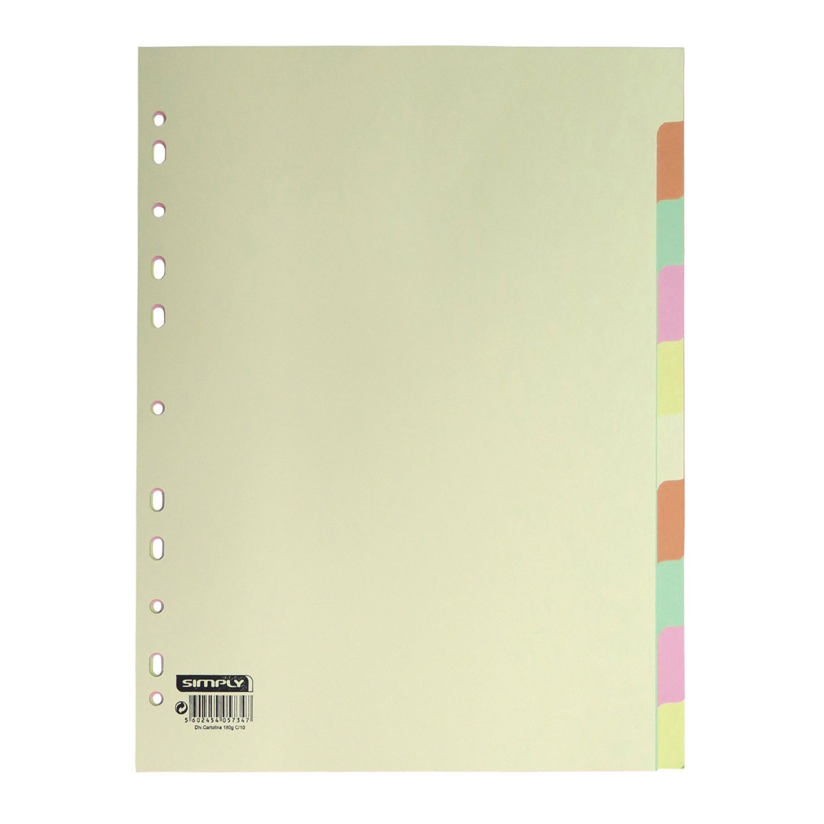 Separador cartolina A4 10 posições SIMPLY cores sortidas