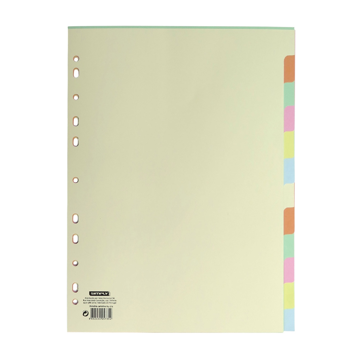 Separador cartolina A4 12 posições SIMPLY cores sortidas