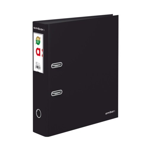 Dossier escolar A4 AMBAR School lombada larga 2 argolas preta.